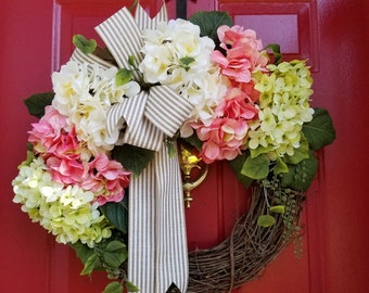 Hydrangea Wreath, Farmhouse Decor, Spring Wreath