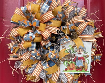 Fall Wreath, Scarecrow Wreath, Farmhouse Decor