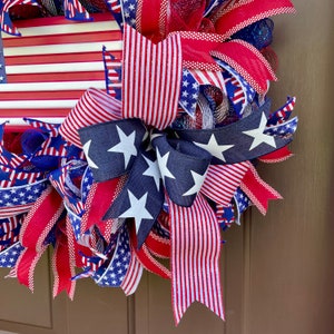 Patriotic Front Door Wreath, July 4th Party Decor, Red White and Blue Wreath, Memorial Day Decor, Americana Decor image 4