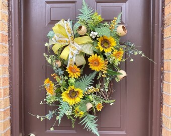 Sunflower Wreath, Farmhouse Decor, Spring Wreath