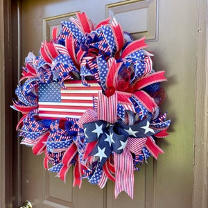 Patriotic Front Door Wreath, July 4th Party Decor, Red White and Blue Wreath, Memorial Day Decor, Americana Decor image 6