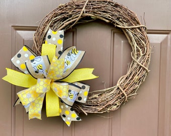 Bumblebee Wreath Bow: Yellow Spring Decor, Farmhouse Rustic Tree Topper