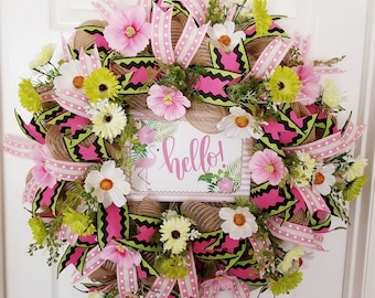 Flamingo Wreath, Coastal Decor, Spring Wreath