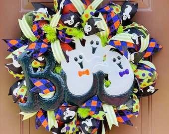 Halloween Ghost Wreath, Spooky Ghost Wreath, Halloween Wreath For Front Door, Fall Decor