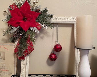 Christmas Frame Wreath, Christmas Mantle Decoration, Christmas Wall Hanger, Christmas Wreath, Holiday Frame Wreath