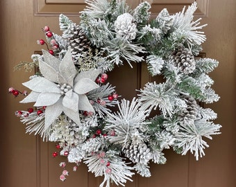 Christmas Wreath, Poinsettia Wreath, Winter Wreath