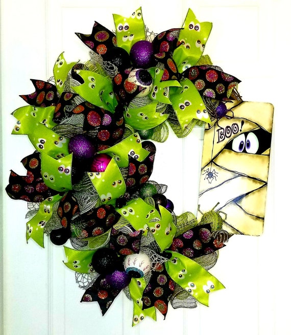 Halloween Mummy Wreath Halloween Decoration Mummy Wreath Spider Wreath Fall Wreath Fall Front Door Decor Autumn Decor Boo Wreath