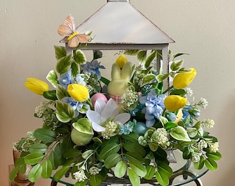 Handcrafted Easter Lantern: Bunny & Floral Pastel Decor