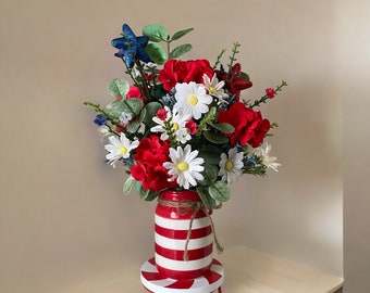 Farmhouse Americana Centerpiece Patriotic Table Arrangement Flower Americana Floral Decor  Memorial Day Decor Independence Day Veteran's Day