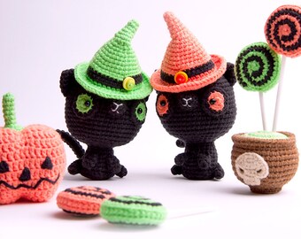 PATTERN - Black Witch  Cats  - crochet pattern, amigurumi pattern, pdf