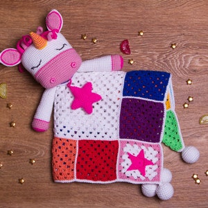PATTERN - Unicorn Lovey- crochet pattern, amigurumi pattern, pdf, - Instant Download - Unicorn Cuddler - Blankie Baby Blanket