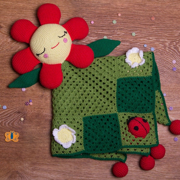 PATTERN - Flower Lovey- crochet pattern, amigurumi pattern, pdf, - Instant Download - Flower Cuddler - Blankie Baby Blanket