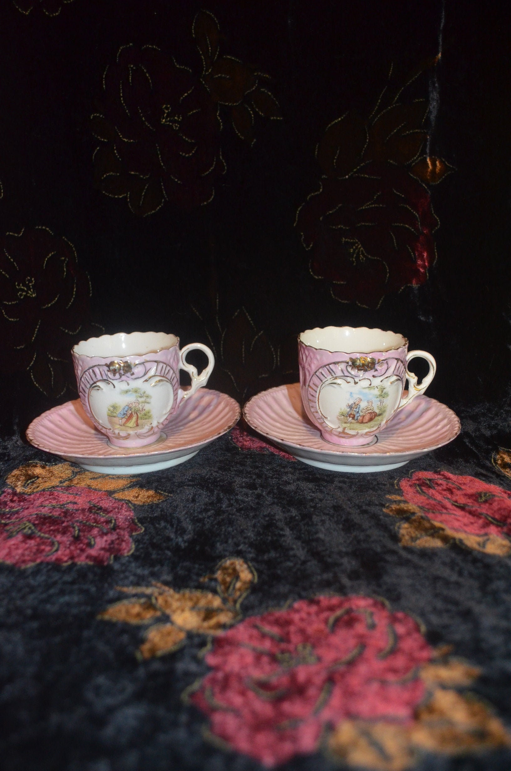 Pair of antique pink tiny coffee cups Etsy