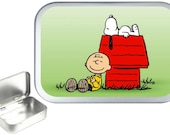 Snoopy 1oz silver hinged tobacco tin,pill box,storage tin