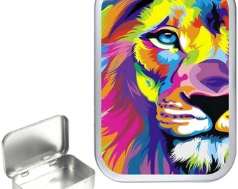 Rainbow Lion 1oz silver hinged tobacco tin,pill box,storage tin
