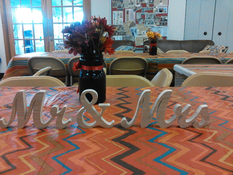Mr. & Mrs Sign 6 1/2 high, 3/4 thick Mr. and Mrs. Sign, sweetheart sign, reception sign, wedding table sign image 1