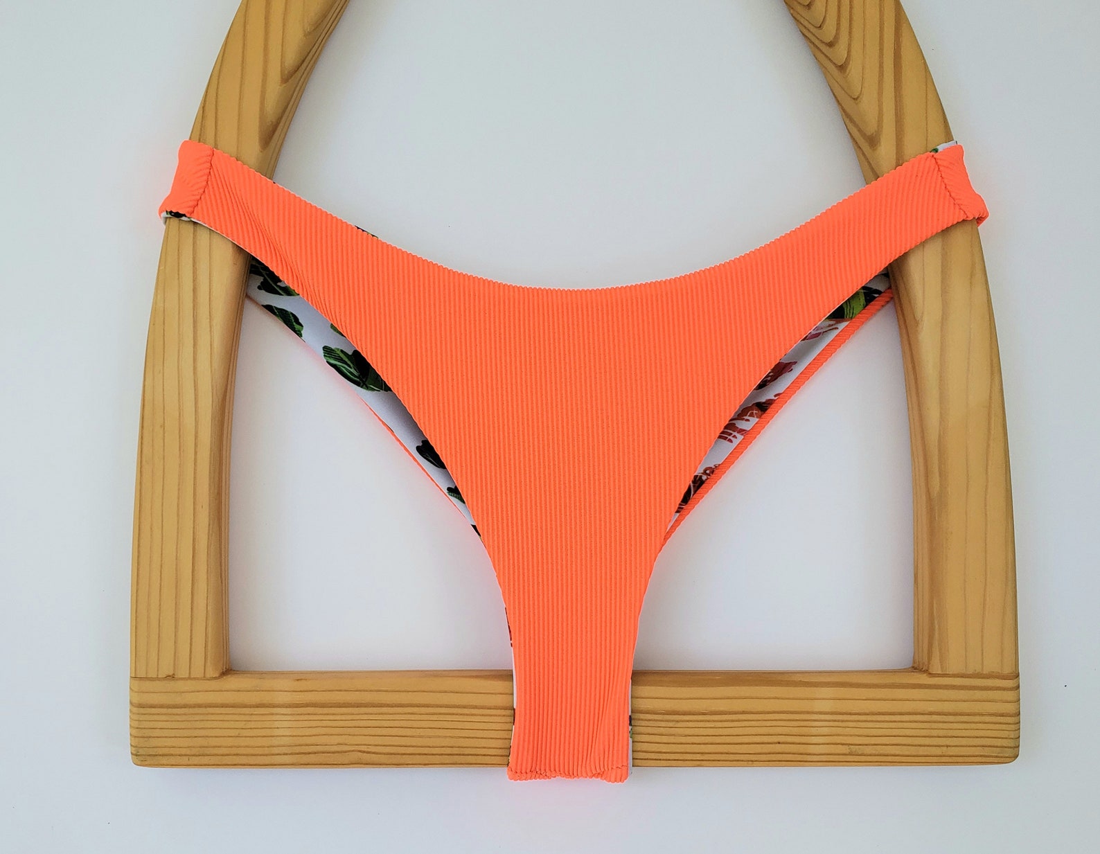 Neon Orange Brazilian Thong Bikini Bottom Reversible Bathing | Etsy