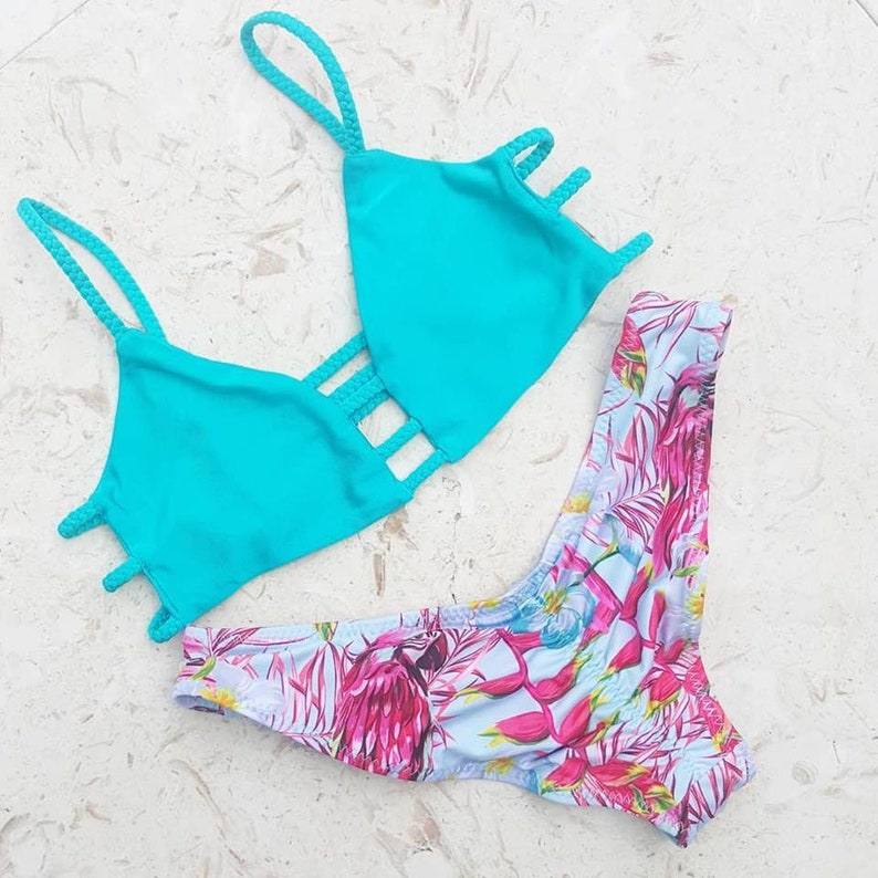 Bikini Top Turquoise Braided Strap Caged Bralette Swimwear Etsy