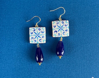 Earrings with pink majolica of the winds
