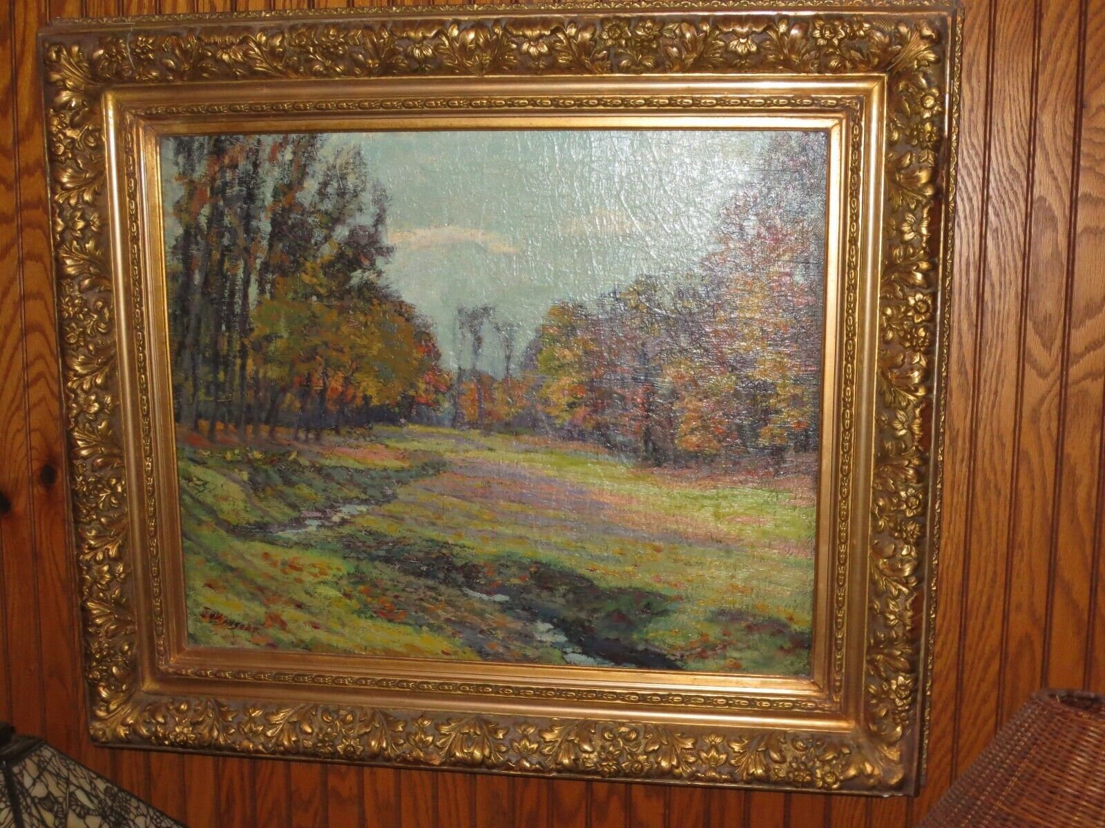 ◼️EDWIN×CAPTAIN STAG◼️ ◼️CS×EDWIN FDスツール◼️ Edwin Oswald Wingert Antique Impressionist Landscape Oil