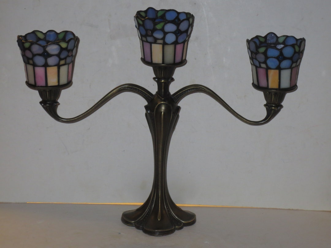 Partylite Stained Glass Hydrangea Candelabra With Triple Votive Candle