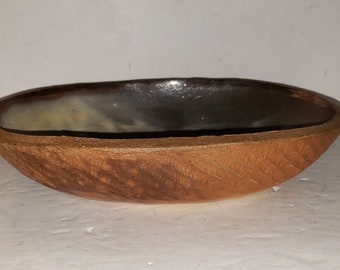 Randy Johnston Large Vintage Studio Stoneware Bowl W Primitive Designs, Marked