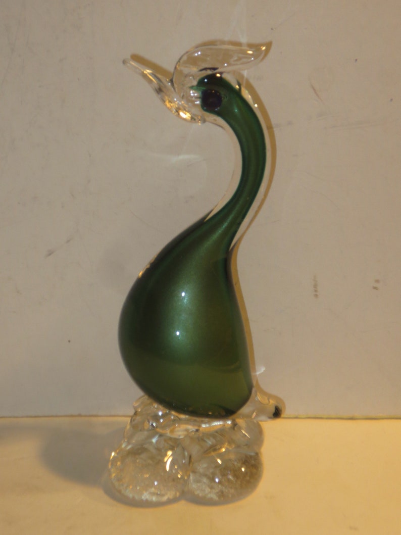 Vintage Barbini Murano Emerald Green Cenedese Art Glass Bird Sculpture Figurine image 2