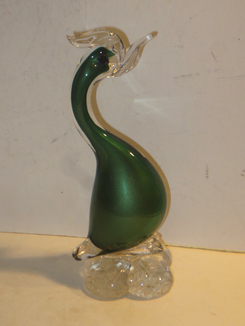 Vintage Barbini Murano Emerald Green Cenedese Art Glass Bird Sculpture Figurine image 1