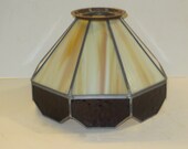 Antique 8 Panel Caramel Slag Lass Lamp Shade W Textured Amber Glass Border