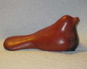 Redware Folk Art Pottery Bird Figurine, Artist Signed