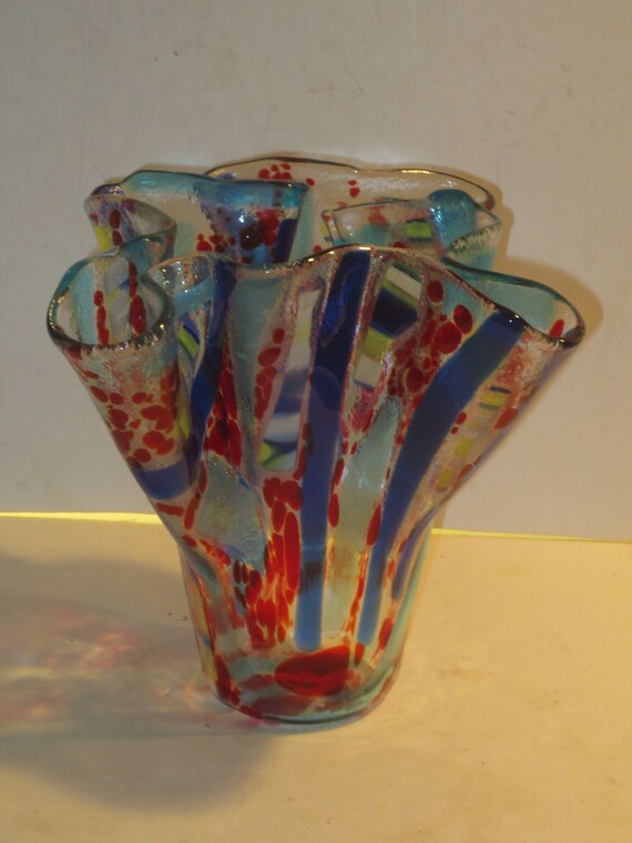 Beutiful MultiColor Folded Fused Art Glass Vase Murano Etsy