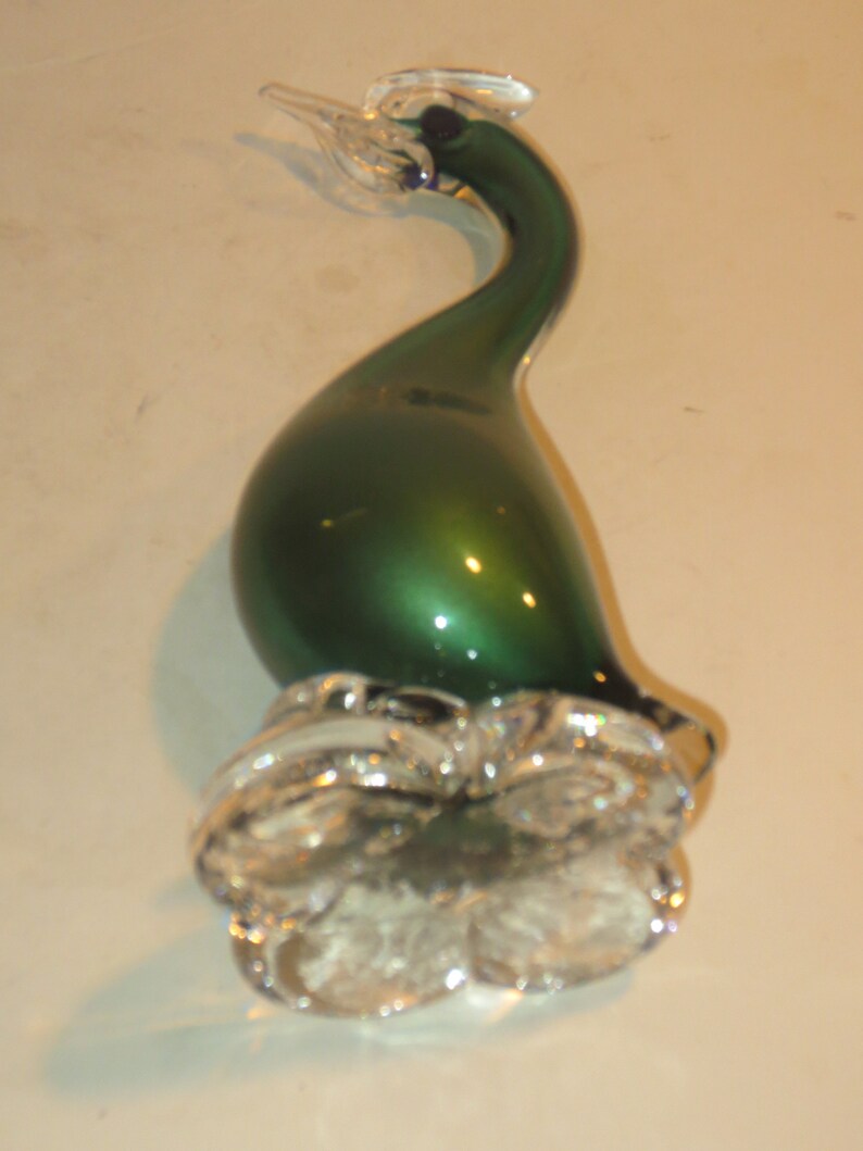 Vintage Barbini Murano Emerald Green Cenedese Art Glass Bird Sculpture Figurine image 3