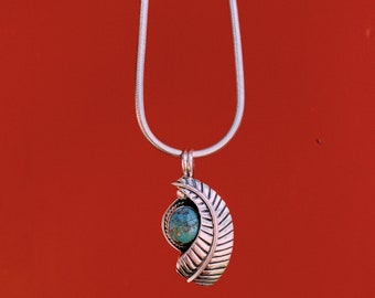 Turquoise pendant with silver leaf. Inspired by Navajo Jewelry