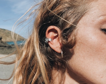 Flower ear cuff. Sterling silver ear cuff with opal. Handmade ear cuff.  Wrap earring. Non pierced earring