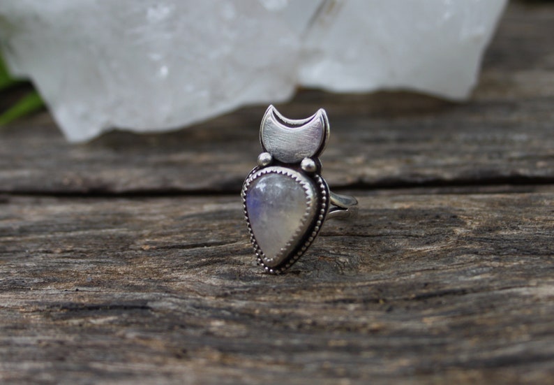 MOONSTONE RAINBOW RING silver moonstone Sterling silver moonstone hand made ring Moonstone jewelry Vintage antique boho silver ring