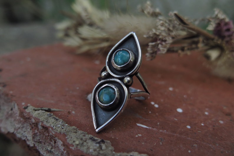 Teardrop silver ring Vintage ring Turquouises Teardrops Silver Ring Size 6.5 US