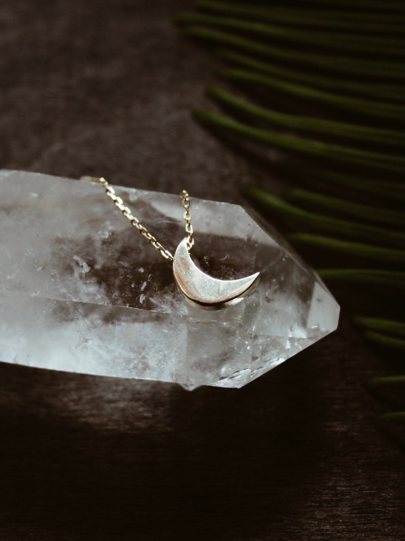 Crescent moon necklace. Sterling silver and gold plated moon pendant chain. celestial Jewelry. Wedding necklace. Christmas gift for her. image 2