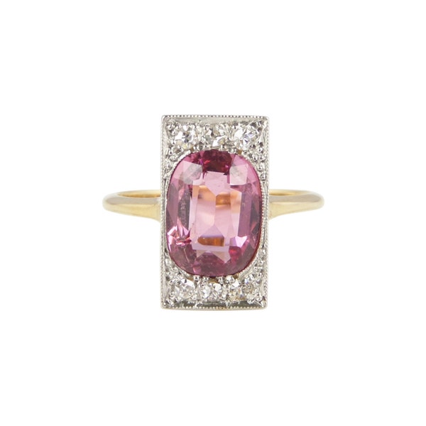 RESERVED - 1920s Pink Tourmaline And Diamond Ring