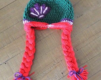 Little Mermaid Ariel Crochet Hat with Braids - Handmade to Order