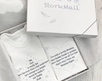 new parents gift set, a great set to send to expectant parents makes a fabulous quirky baby shower gift.