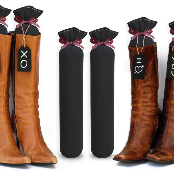 Boot Trees - Boot Shapers - Boot Stands Perfect For Closet Organization - Complementary Black Tie-On Wood Tags For Custom Personalization.