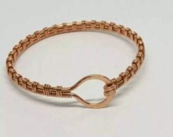 Bare copper wire weaved bracelet hook and eye closure  gift for her bridesmaids gift. Arthritis relief bracelet size small