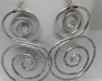 aluminum double spiral earrings wire wrapped hammered textured dangles boho earrings gift for her bridesmaids gift it