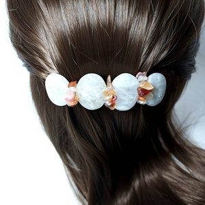 handmade Topsail Island NC beach stone quartz and orange carnelian chips hair barrette clip gift for her