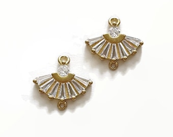 2 pcs + 14 mm - Charme éclaté de ventilateur pavé pavé brut - Charme éclaté triangle de ventilateur - Bijoux Découvertes - 2 boucles
