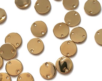 10 pcs 12 mm Gold Stamping Coin Disc - Circle Tag - Gold Plated Brass Round Stamping Tag - Brass Findings - Personalized Necklace - 2 Holes
