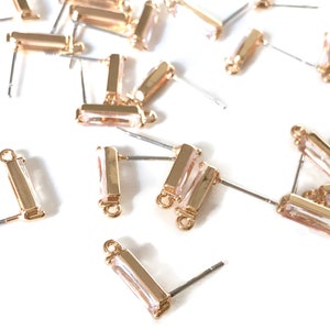 4 pieces -  13 x 4 mm - Gold Stone Bar Earring - Gold Plated Brass Stud Posts - Bar Earring Studs - Brass Baguette Bar Earrings with Loop
