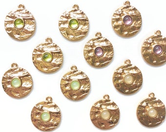 4 pcs/+ 21 mm Gold Coin w/ Stone Textured Coin Charm w/ Loop