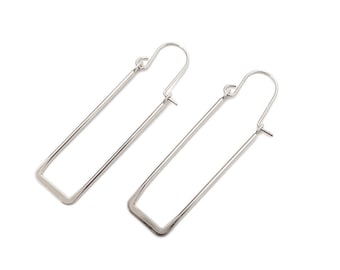 4 pcs/+ 49 x 12 - Boucles d'oreilles rectangulaires en laiton plaqué argent - Crochets pour boucles d'oreilles barre - Fils de boucles d'oreilles barre - Laiton sans trou