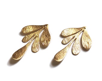 4 piezas + 46 x 27 mm - Dije de hoja texturizada de latón dorado - Dije de hoja tropical - Dijes de latón crudo - Accesorios para aretes de hoja